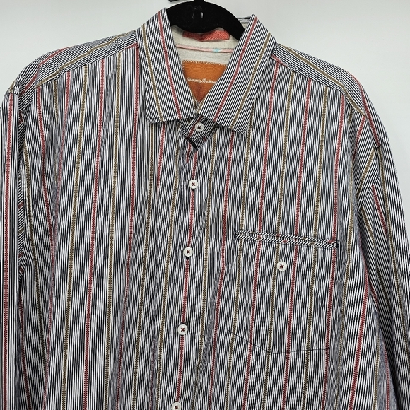 Tommy Bahama cream stripe button downs mens shirt 12xl big and tall - Picture 4 of 11